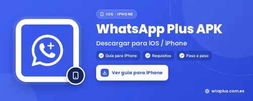 Banner de WhatsApp Plus APK con guía para iOS y iPhone